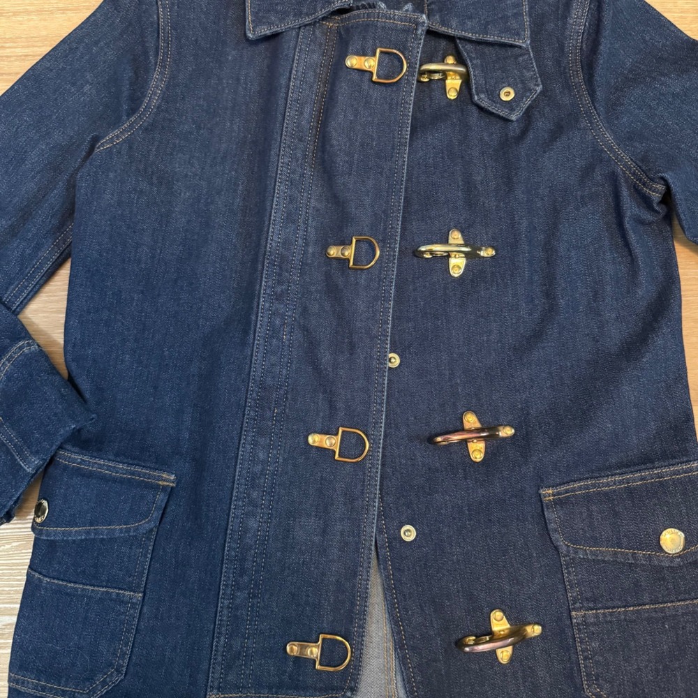 Chaps Denim Womens Small Fireman Jacket Brass Lobster Clasp Equestrian Steampunk - Picture 5 of 10